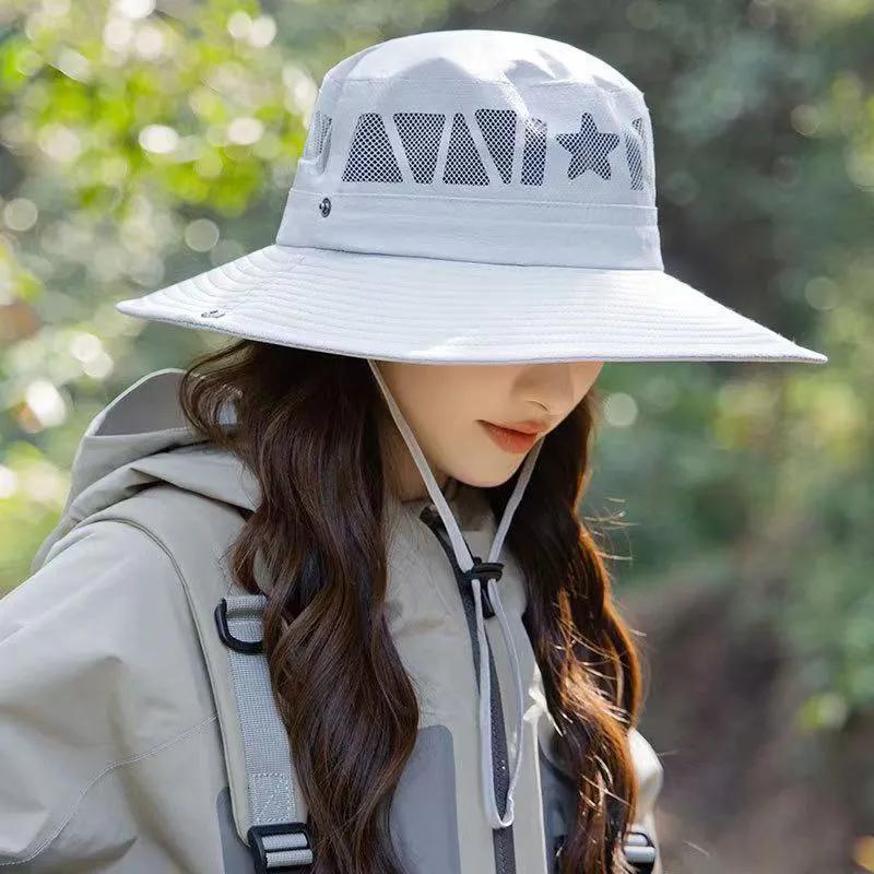 WTEMPO Solid Color Hollow-out Sunmer Hats Cowboy Bucket Hats Outdoor Hiking Fishing Sun Hats UV Breathable Hats