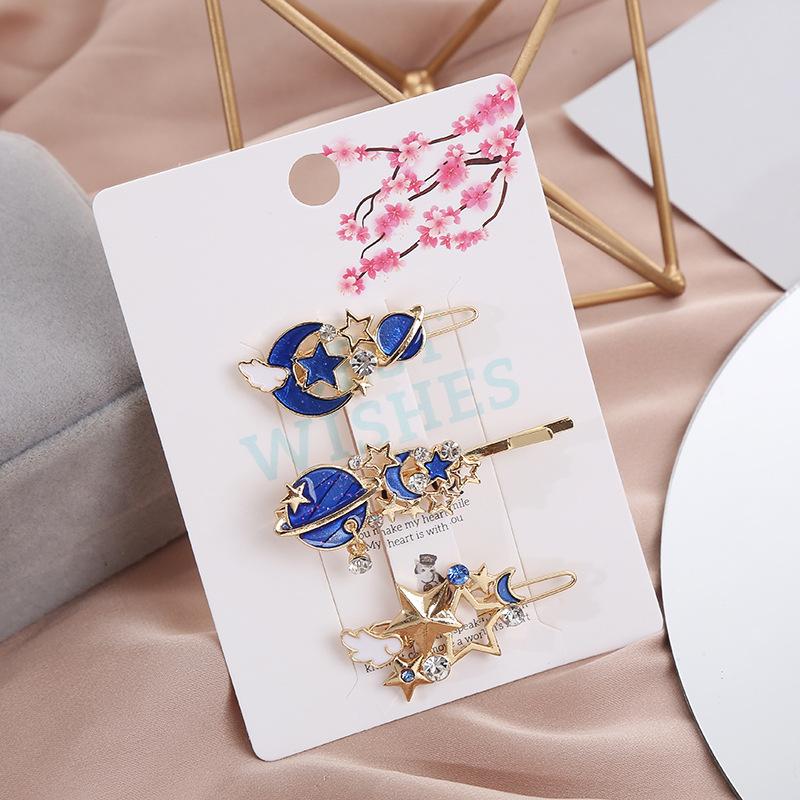 Japanese Beautiful Dream Blue Glitter Star Wings Hairpin Edge Clip Bangs Clip