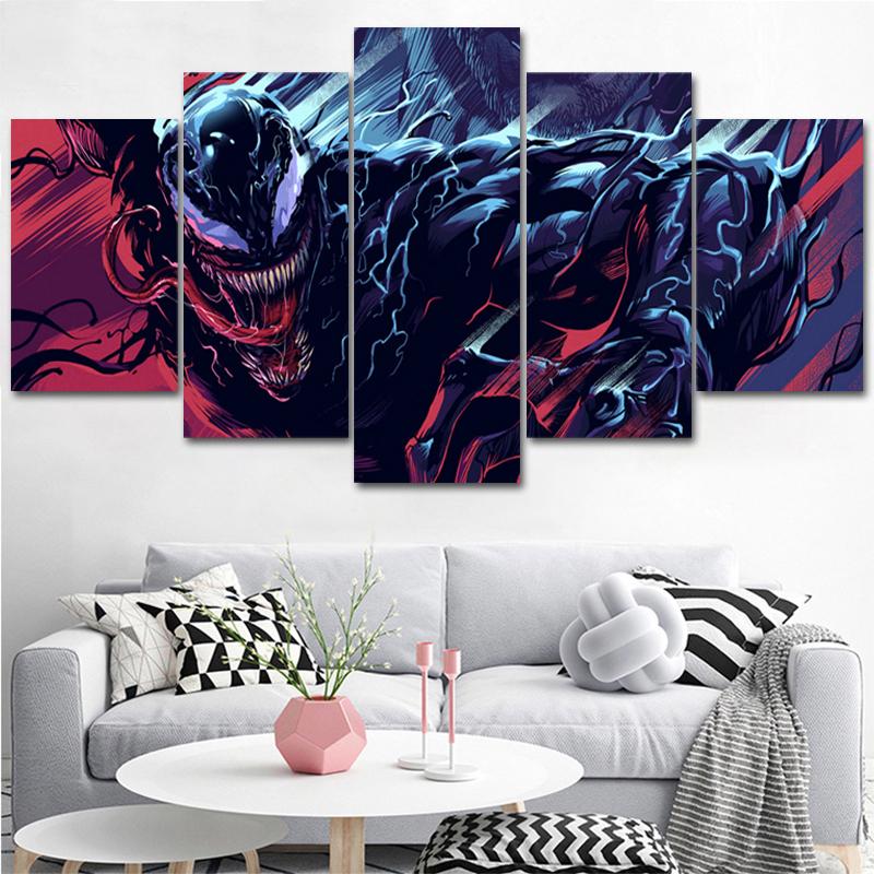 No Framed Canvas 5Pieces Venom Alien Science Fiction Movie Wall Art Posters Pictures for Living Room Office Home Decor Paintings
