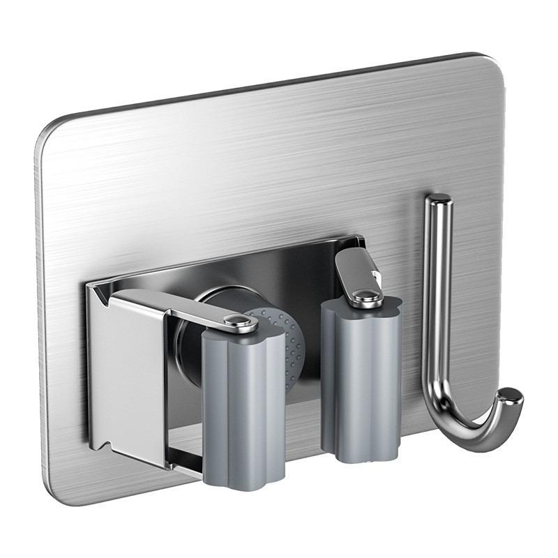 Wall-mounted Mop Holder Without Drilling - Stainless Steel Bathroom, Kitchen and Toilet Mop Holder Storage Hanging Frame, Fixed Clamp
