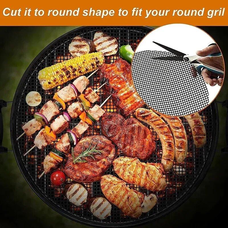 1PCS Non-stick Barbecue Mesh Mat High Temperature Resistant BBQ Grid Pad Reusable Outdoor Cooking Pad Sheet Baking Kitchen Grill Tool