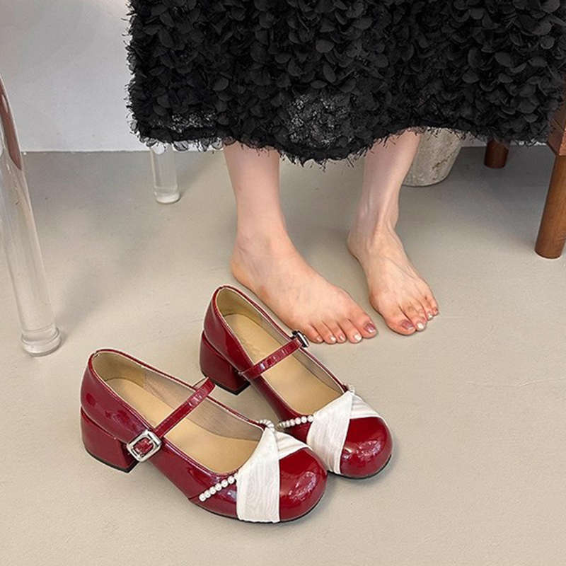 

Silver French fairy style thick heel heel heightened light mouth single shoes women s summer 2025 new with skirt retro Mary Jane shoes 35 красный