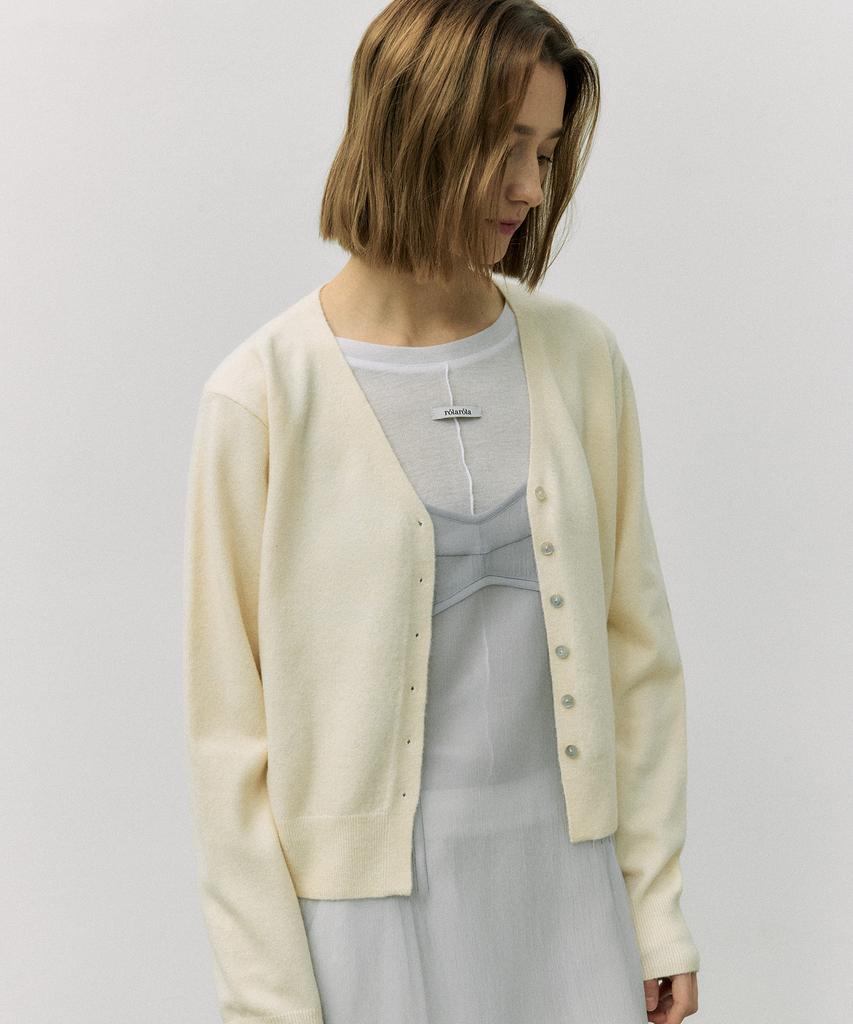 Rolarola V Neck Bokashi Cardigan Cream