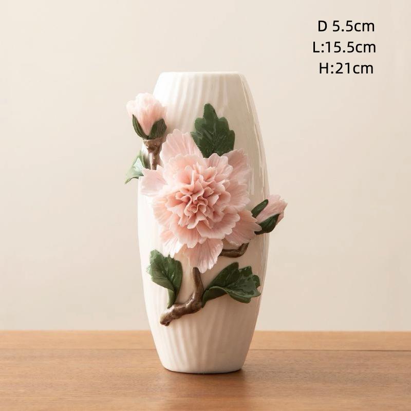 

Handmade Peony Ceramic Vase, Chinese Style Decorative Flower Vase for Living Room & Office Home Decor A