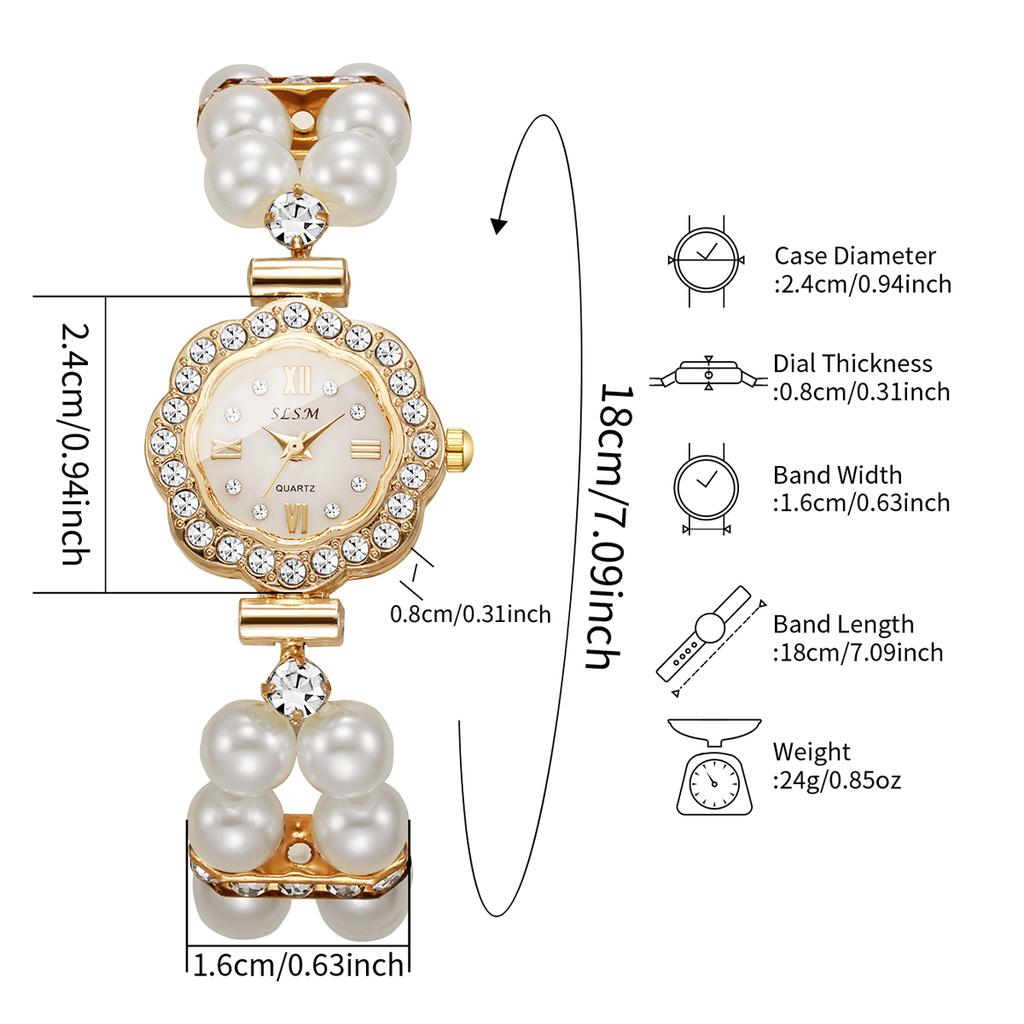 Xiaomi Elegant Pearls Bracelet Strap Women Watches Luxury Rhinestone Flower Dial Quartz Wristwatches Relogio Feminino (Without Box)