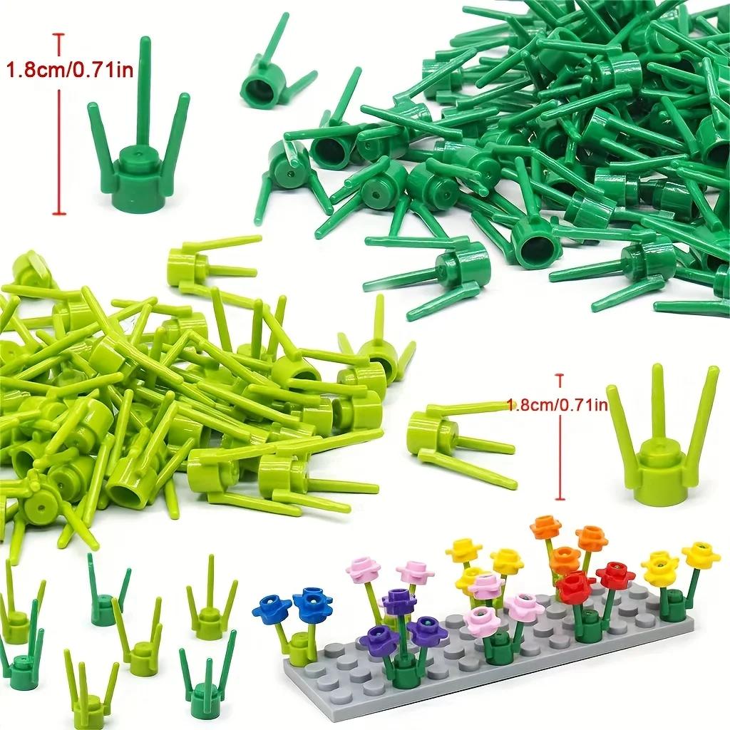 50pcs MOC Parts 3741 Plant Flower Stem Holder Building Blocks Street Plants Flowers Decoration Assembled Bricks Toys for Gifts