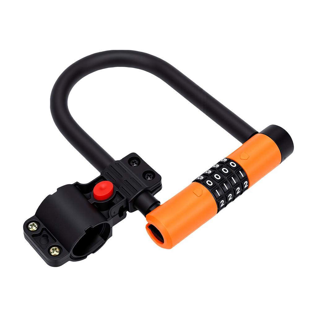 Bicycle Lock Weather Proof Silicone Coated Anti Theft Four Digit Combination Bike U Lock with Steel Cable Zinc Alloy