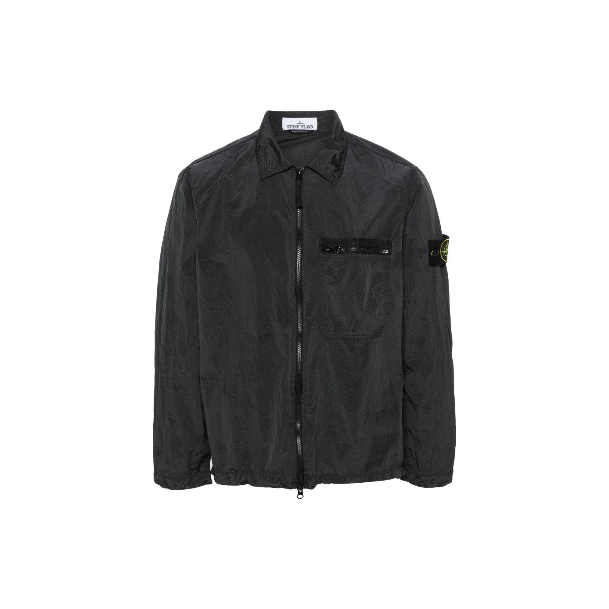 

Stone Island Metallic Nylon Solid Color Polo Collar Single Pocket Logo Long Sleeve Jacket Men Jacket Charcoal 801511219-V0065 S