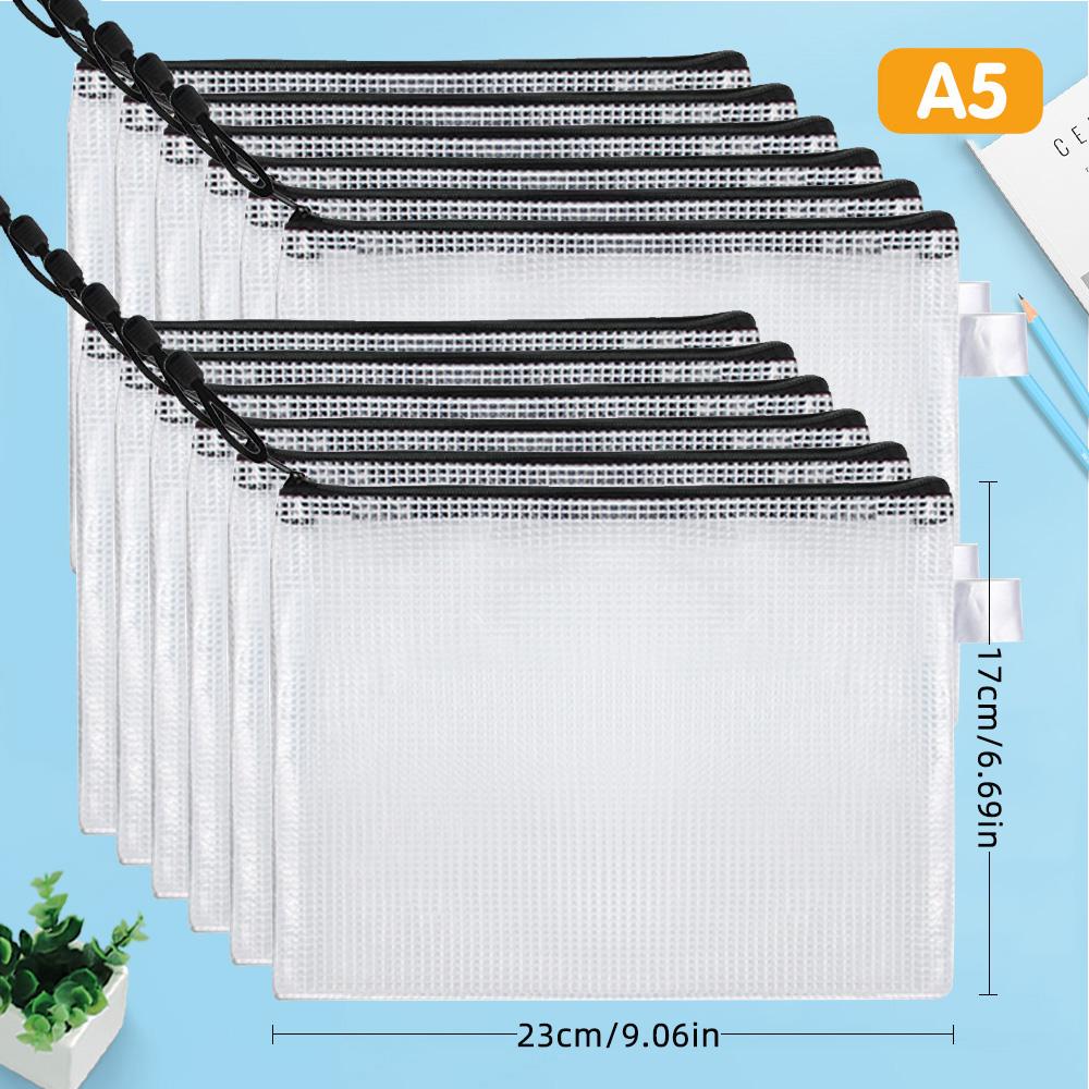 12-piece Plastic Mesh Zip File Bag, Waterproof and Tear-resistant File Folder, Multi-size Zip File Bag for School Office Home Tr
