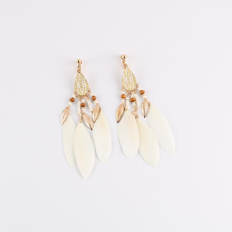 Fashion Bohemian Long Tassel Enamel Feather Clip on Earrings for Women Without Piercing Hanging Ear Clips Female Bijoux