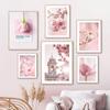 Spring Pink Rose Peony Sakura Dandelion Orchid Sparrow Car Garden Posters Flower Wall Art Canvas Painting Home Room Decor