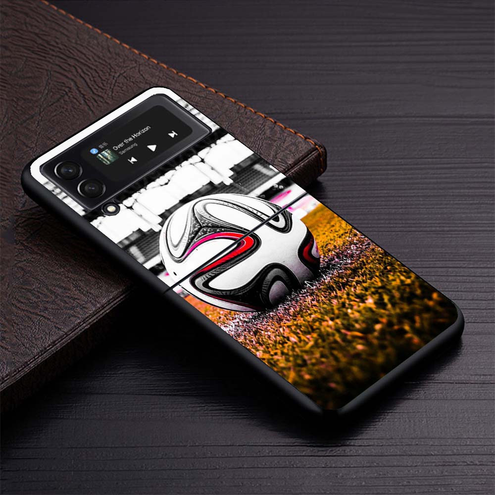 Football Soccer Ball Design Phone Case For Samsung Galaxy Z Flip3 Flip4 Flip5 Flip6 Flip7 For Z Flip 7 6 5 4 3 5G Hard Folding C