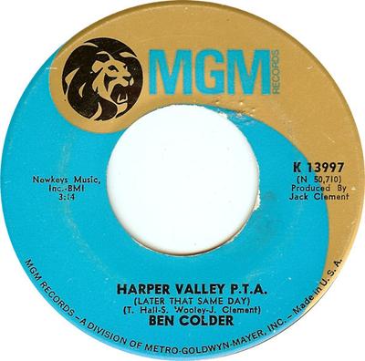 7inch Record BEN COLDER - Harper Valley P.T.A. (Later That Sa K13997 MGM Records 1968 US Rock Used
