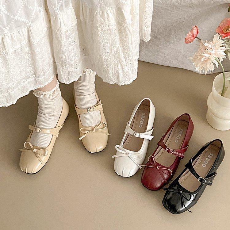 Soft leather version bow flat-soled small leather shoes women's 2025 spring new spring with skirt soft-soled Mary Jane single shoes