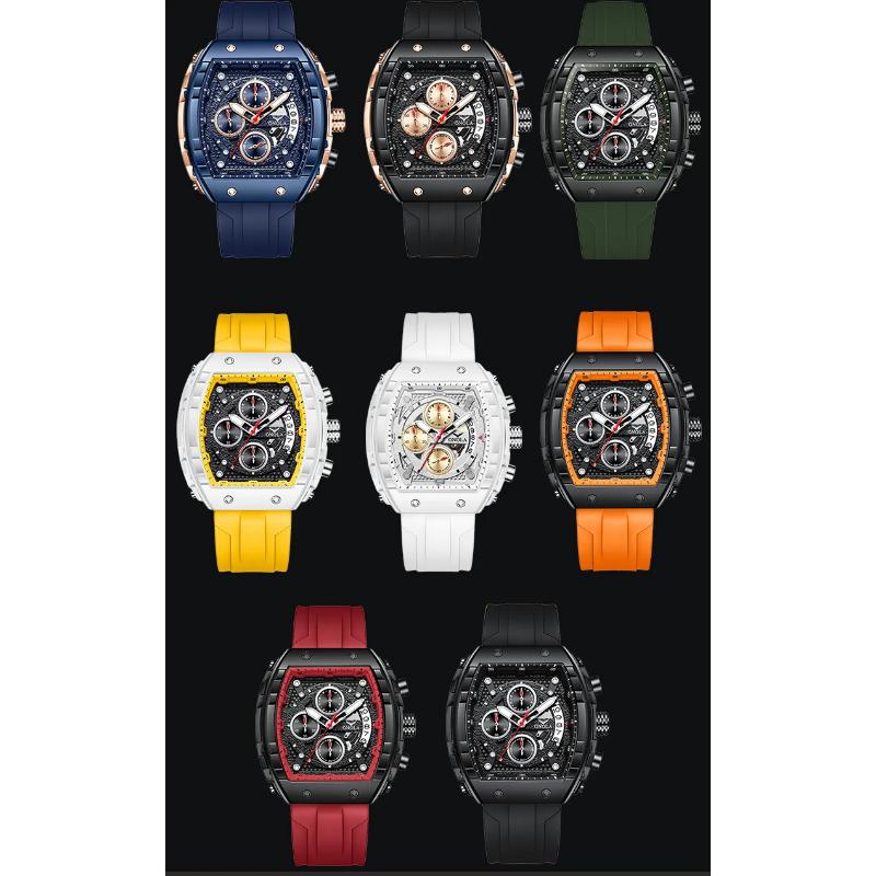 ONOLA Ceasuri de mână bărbătești de modă, multifuncționale, cu calendar, cronometru, lumină de noapte, impermeabile, din silicon impermeabil, cu quartz