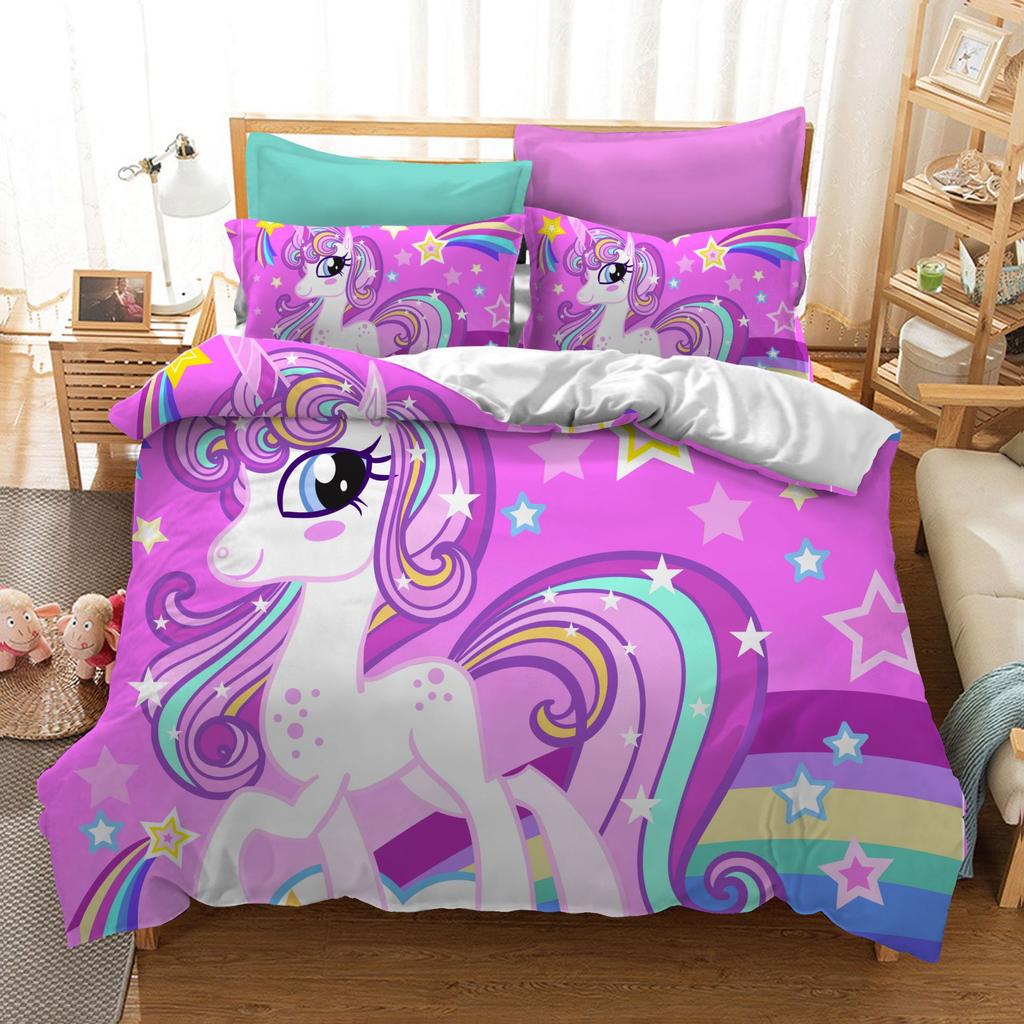 Printed 3d Cartoon Forest Unicorn Bedding Set 3 Pcs Duvet Cover Sets Universe Queen King Quilt Cover BedLinen Bedspread Bedset B