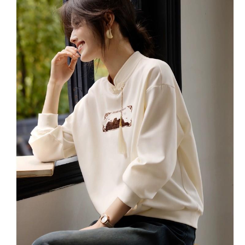Elegant New Chinese Style Buckle Pendant Embroidered Hooded Sweater Autumn New New Chinese Style Sweater