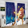 2 pieces - Gift giving Santa Claus Christmas Print curtain - Polyester material - suitable for bedroom, living room, study,
