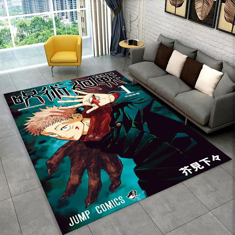 Cartoon Jujutsu Kaisen Anime Itadori Yuj Teppich für Spielzimmer Schlafzimmer Wohnzimmer Sofa Heimdekoration, rutschfeste Bodenmatte für Kinder