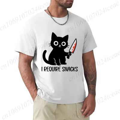 Sommer Herren T-Shirt Kleidung Ich brauche Snacks Schwarze Katze Aufdruck T-Shirts Kleidung Lustiges Meme Tierliebhaber Oberteile Tees Kleidung