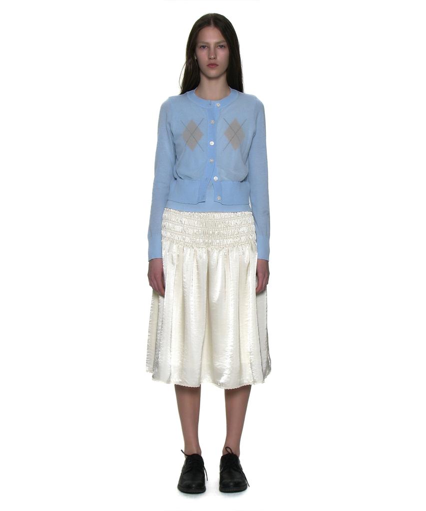Partimento Woman Lace Trim Smocking Midi Skirt_Ivory