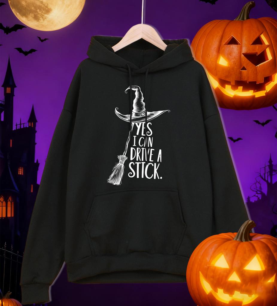 Happy Halloween Broom Hat Printing Men Hoodies All-Match Casual Pullovers Autumn Fleece Hoodie Loose Pocket Male Streetwear