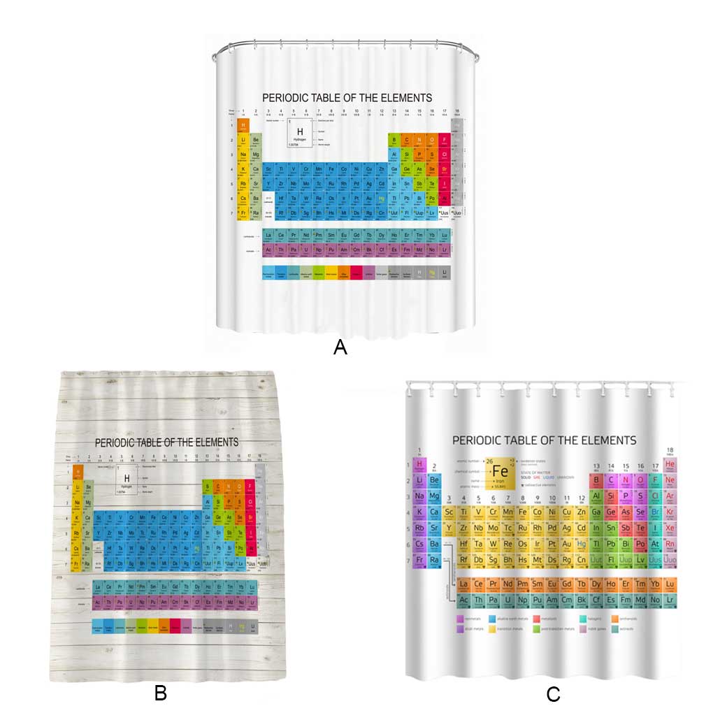Periodic Table of Elements Shower Curtain Waterproof Home Hotel Bath Screen Bathroom Bathtub Toilet Educational Decorative Drape