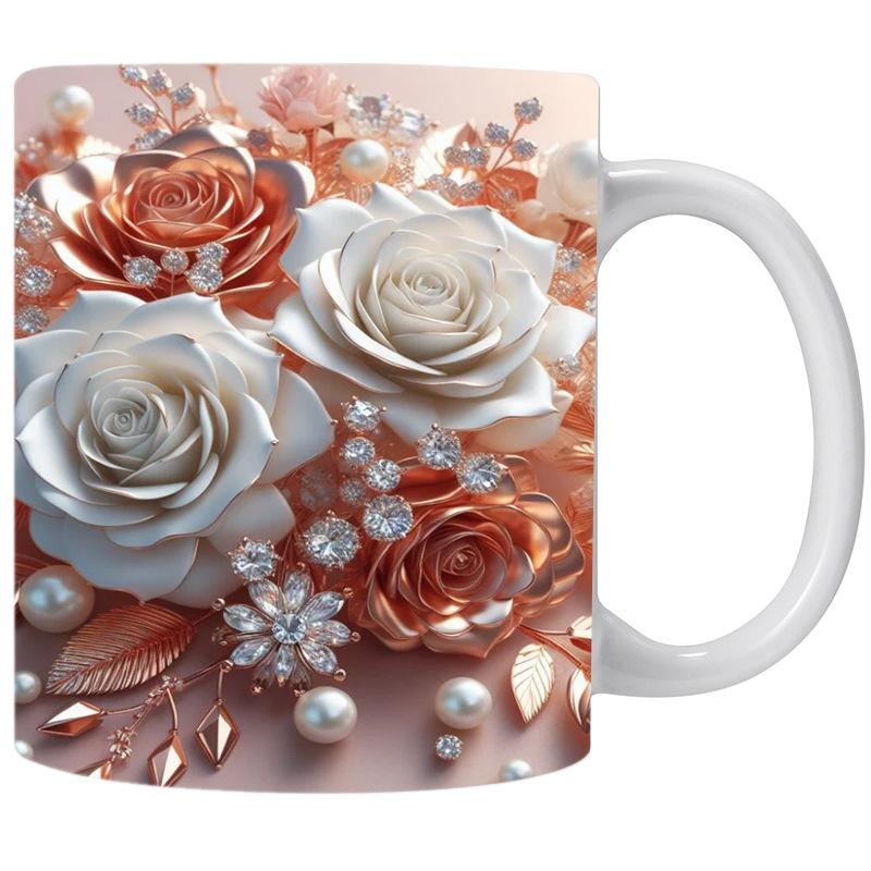 3D Spring And Summer Spring Flower Butterfly Butterfly Diamond Ceramic Coffee Mug Water Cup