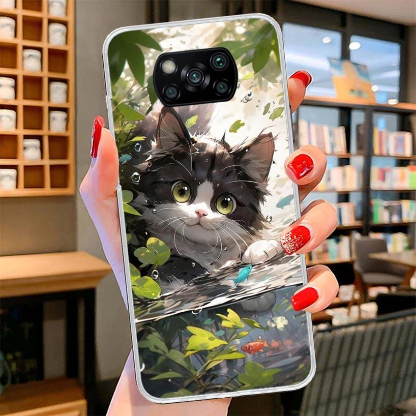 Cartoon Cute Cat Fish Aesthetic Cover Phone Case For Xiaomi Poco F7 Ultra X7 X6 X5 Pro M7 Redmi 15C 15 13C 13 12C 12 10C 10 9A 9