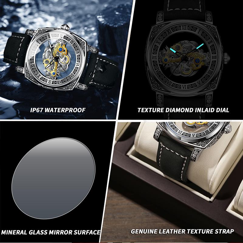 BINBOND Neue Herrenuhren Skelett Hohl Skelett Retro Herrenuhr Top Marke Luxusuhr Herren Armbanduhr Quarz