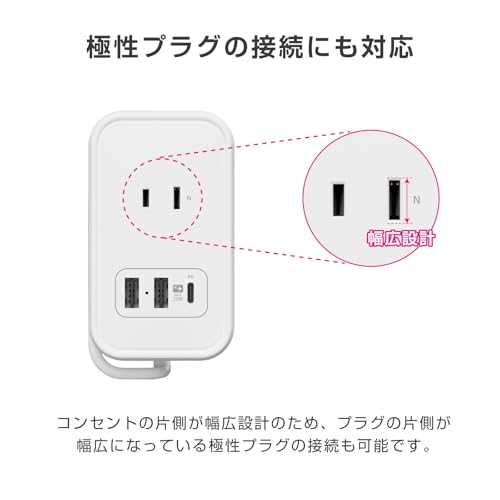 Kashimura Power Strip with Cord Wrapped Around It for Overseas Use! Max PD20W Fast Charging, 3 Outlets, 1 USB-C Port, 2 USB-A Ports, 1m (AC-072)