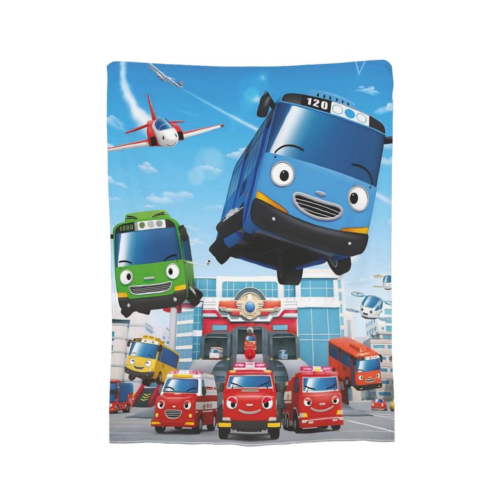 Coperta Go Buster Cartoons Tayos Little Bus Coperta in Flanella Coperta da Viaggio in Aereo Stampata Ultra Morbida Calda Copriletto