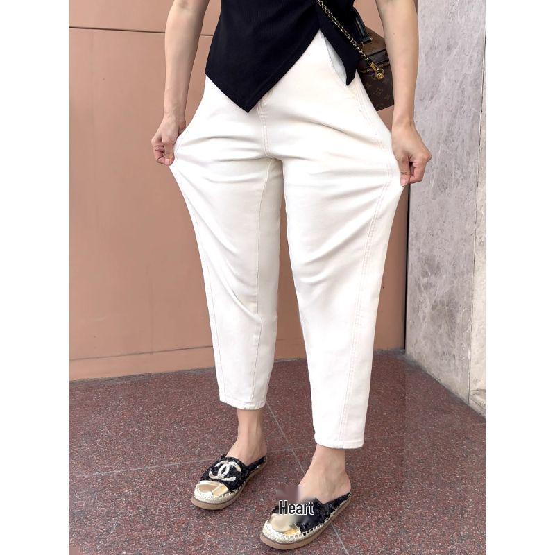 2025 Spring/Autumn Plus Size Harem Jeans for Pear-Shaped Women - Slimming & Hip-Covering Cropped Dad Jeans