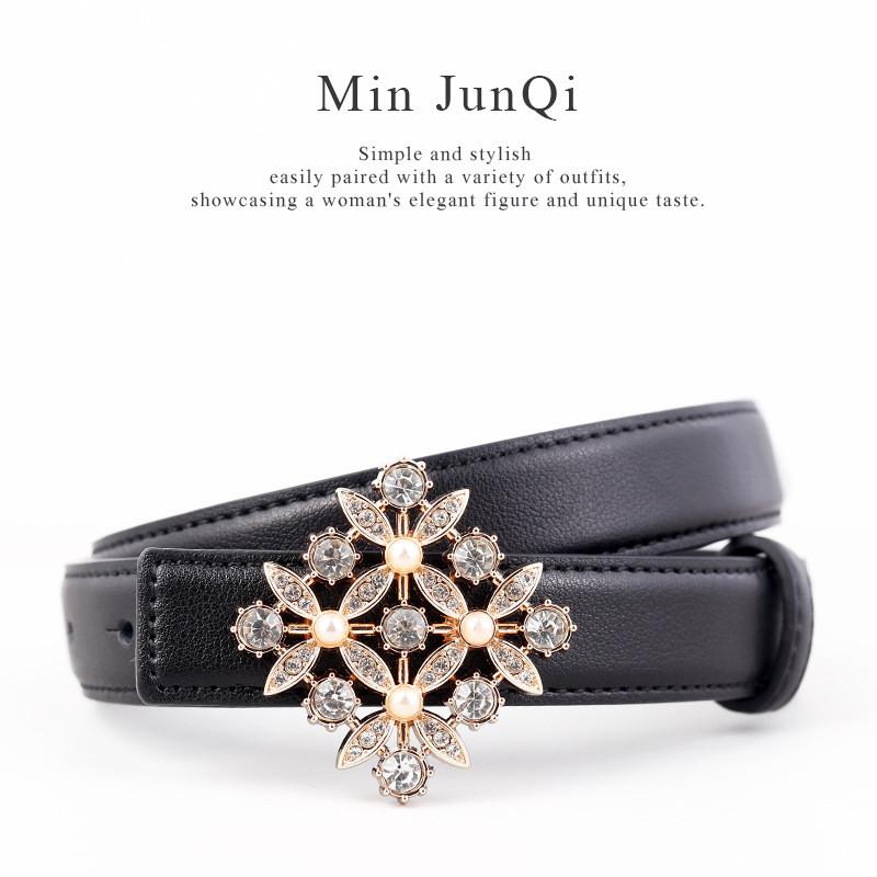 Female Leather Belt With Water Drilled Embellishments For Casual Wear And Dresses