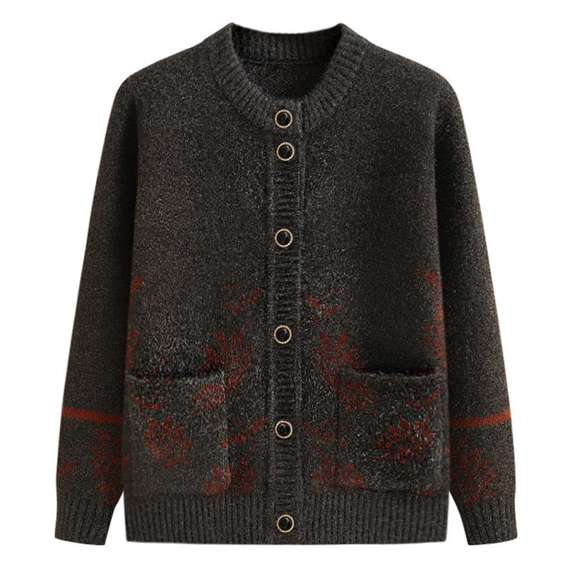 Warm Fleece-Lined Cardigan for Middle-Aged and Elderly Women - Spring/Autumn Style