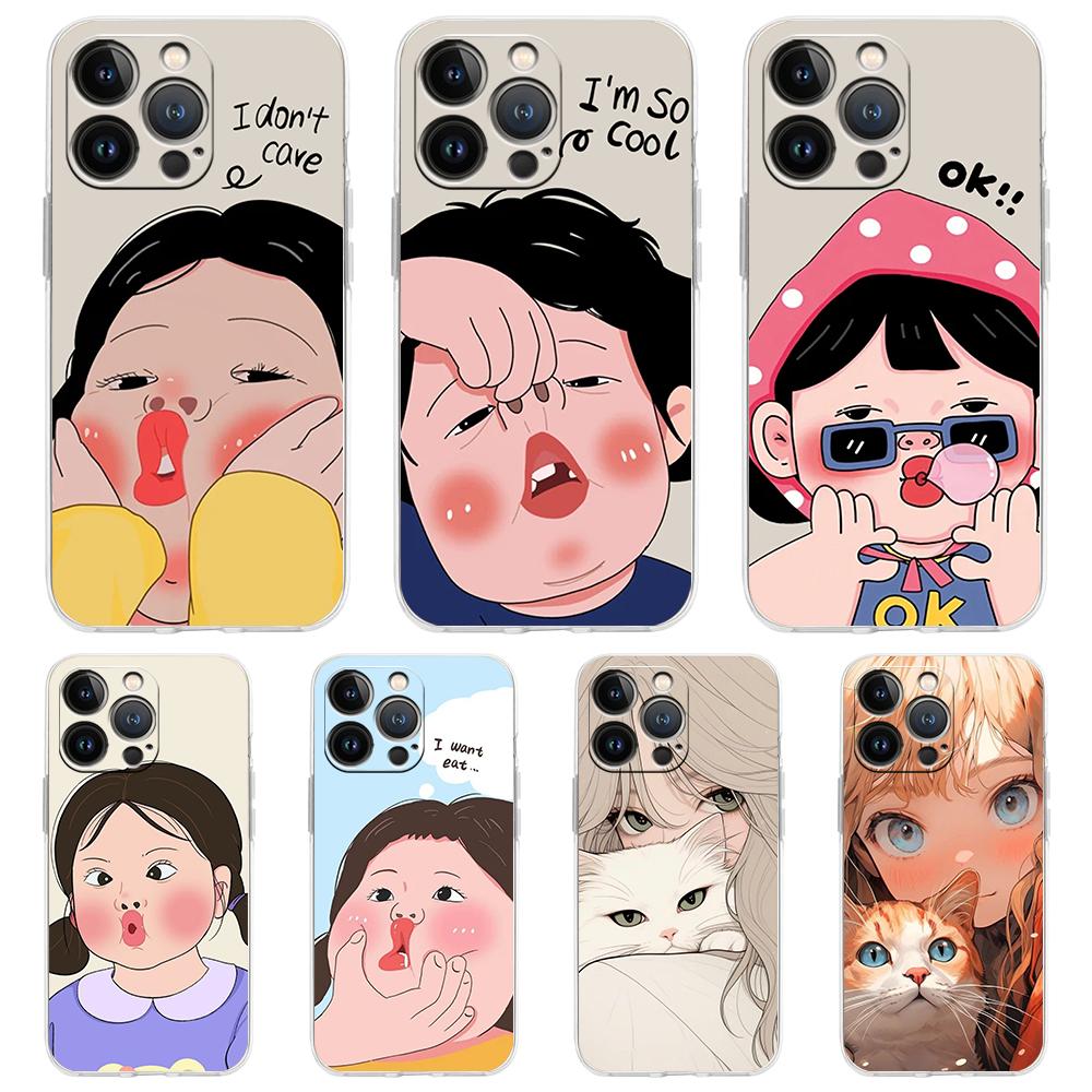 Cartoon Funny Boy Girl Couple Luxury Phone Case For iPhone 16 15 14 13 12 11 Pro Max XS X XR SE 7 8 Plus Silicone Clear Cover