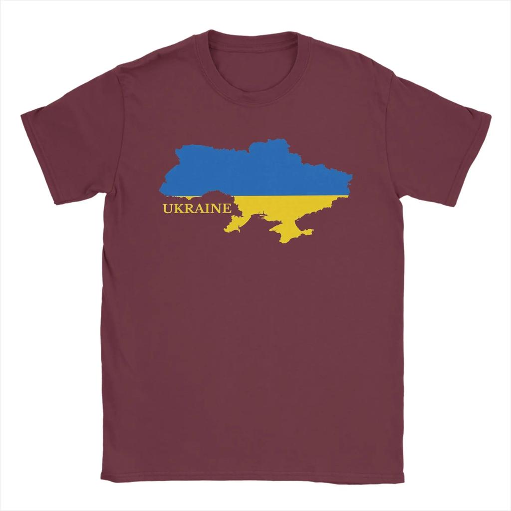 Ukraine Flag Map T-Shirts Men  Creative Pure Cotton Tee Shirt Crew Neck Short Sleeve T Shirts Printed Clothing