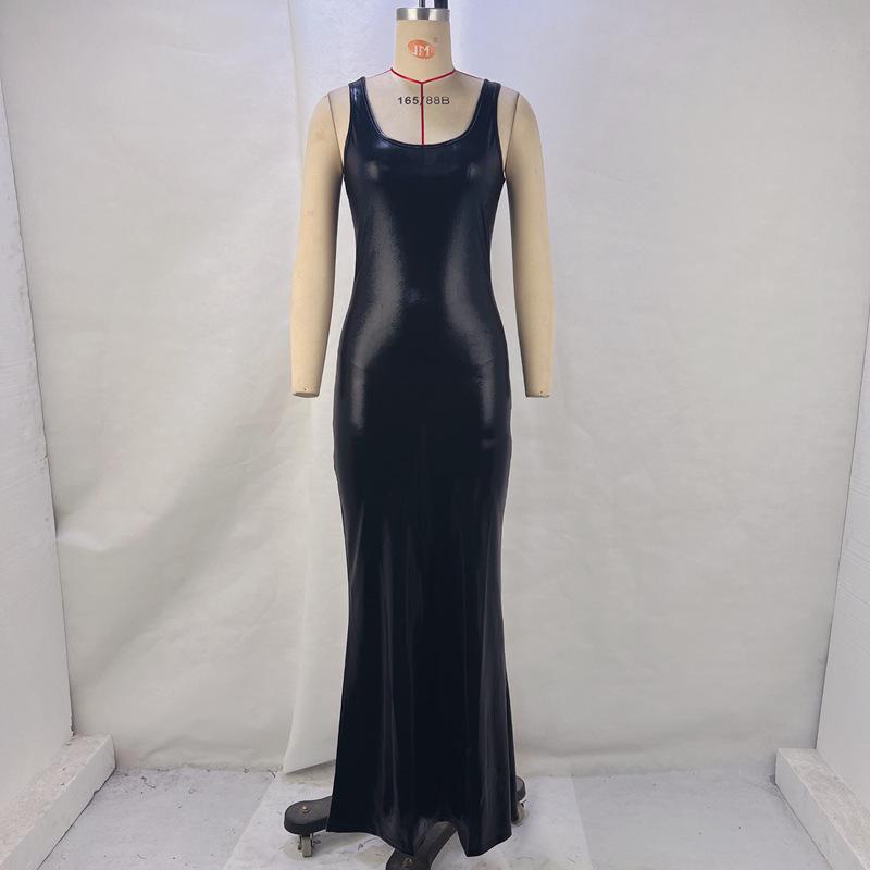 2024 Winter Women's U-Neck Solid Color Slit Vest Dress