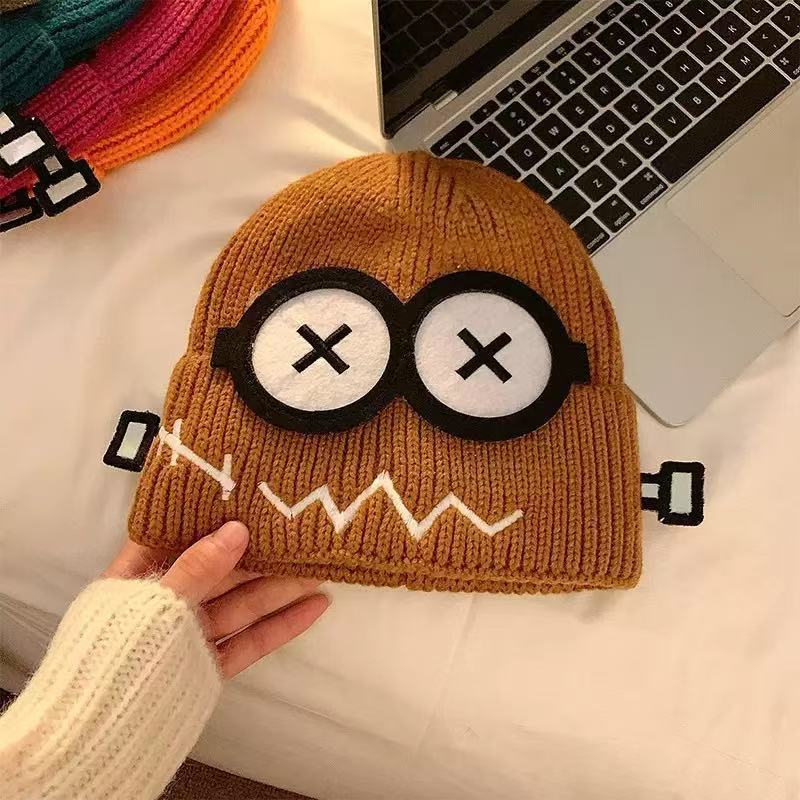 1PCS New Funny Knitted Hat for Women, Autumn and Winter Warmth Cute Big Eyed Cartoon Ear Protection Hat for Student Gifts