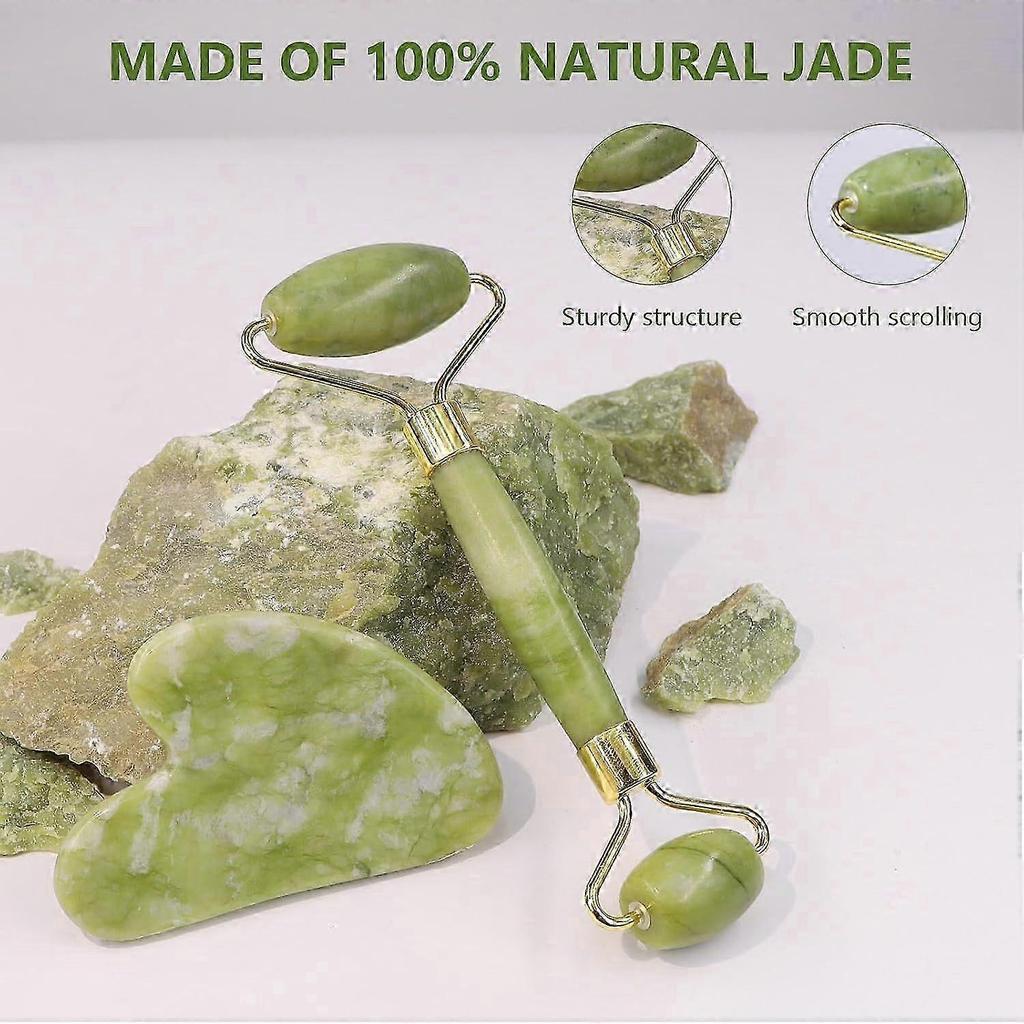 Set de Gua Sha y Rodillo de Jade para el Cuidado Diario de la Piel, Herramientas Gua Sha para Músculos de Cara, Cuello y Cuerpo