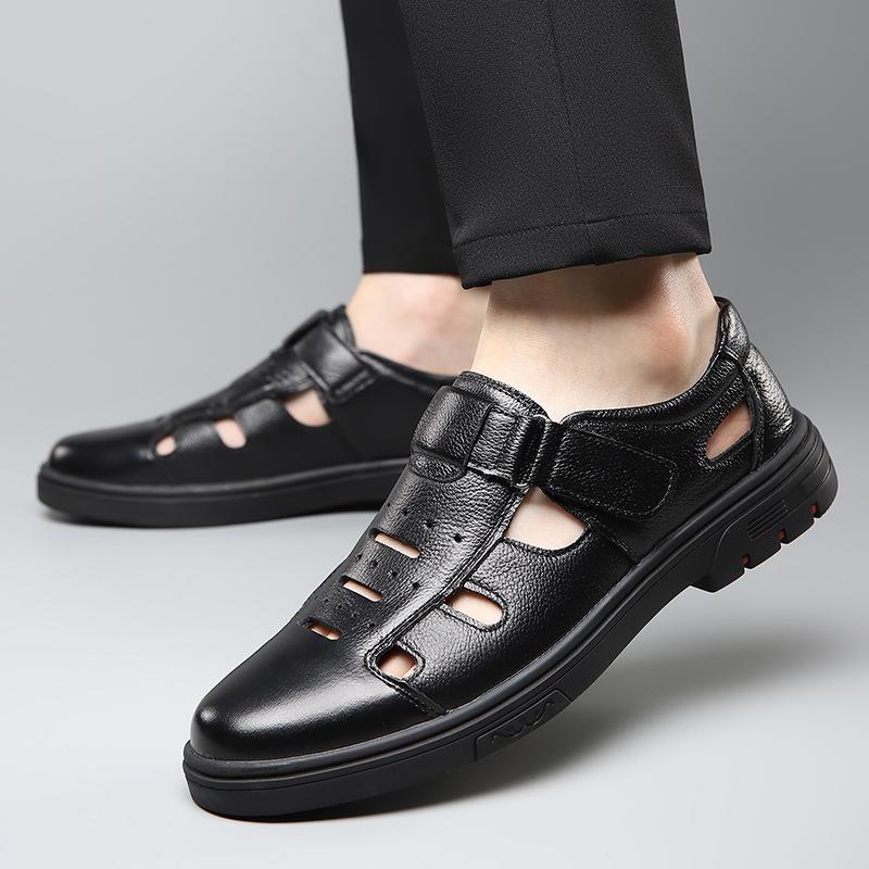 Big Size Breathable Hallow Cow Leather Shoes for Men 2025 Summer New Designer Shoes Male Fashion Casual Anti-slip Sandals Man