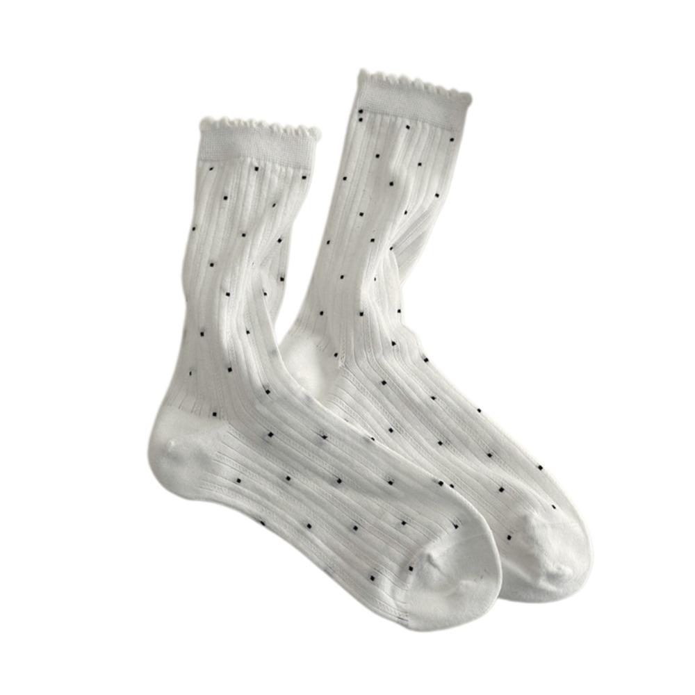 Retro Harajuku Thin Polka Dot Socks Long Crew Socks Mid-calf Socks Women Socks Women Girl белый