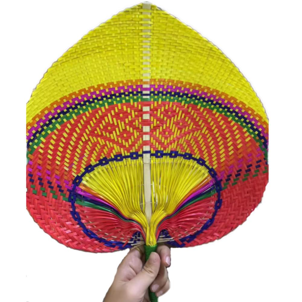 Bamboo Palm Leaf Fan Handmade Heart Shaped Fan Photography Props Hand-woven Fan  Outdoor Activities