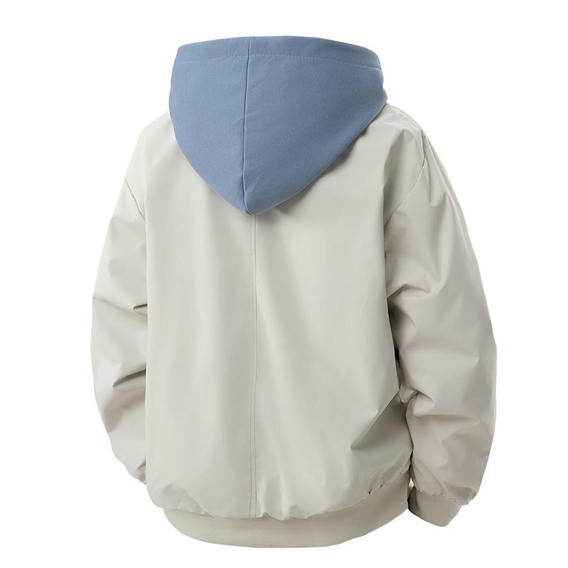 OO Fake Two-piece Jacket Men's Loose Trend Waterproof Outdoor Tooling Casual Solid Color Hooded Jacket