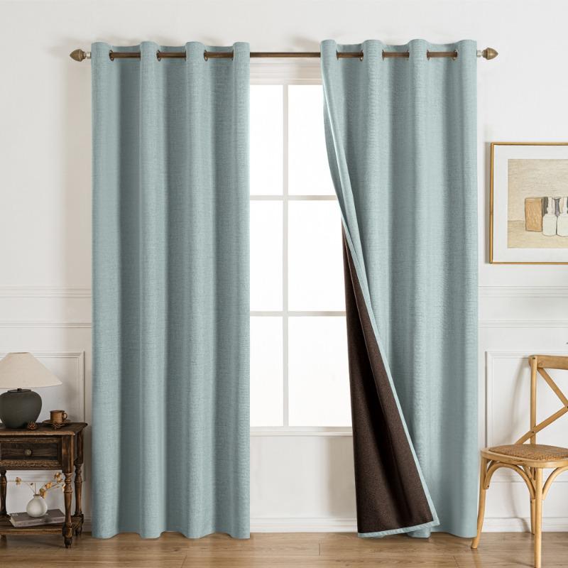 Solid Color Linen Texture Blackout Curtain with Black High Precision Thermal Insulated Sun Blocking Hotel Home Homestay Decor