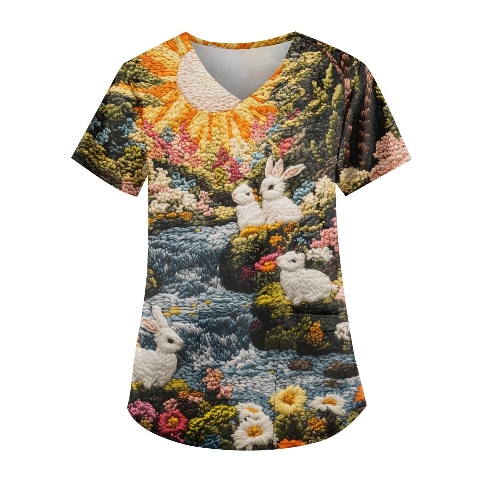 

Жіночі модні повсякденні топи з принтом і захисний робочий одяг із V-подібним вирізом XL