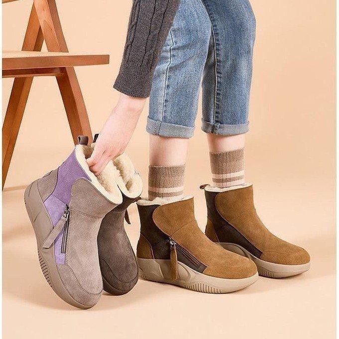 New Martin Boots Women's Soft Leather Snow Boots Women's Cotton Boots Flat-heeled Short Boots Cotton Shoes Soft-soled Women's Shoes Leather Boots