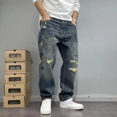Jeans Vêtements Homme Pantalons Homme Stretch Droit Ample Pantalon en Denim Plus Jean Pantalon Déchiré Pantalon Tendance