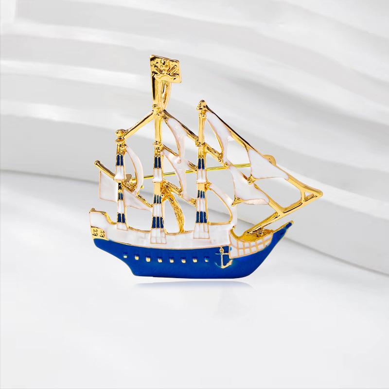 Fashion Dripping Sailboat Ship Enamel Accessory Boat Brooch
