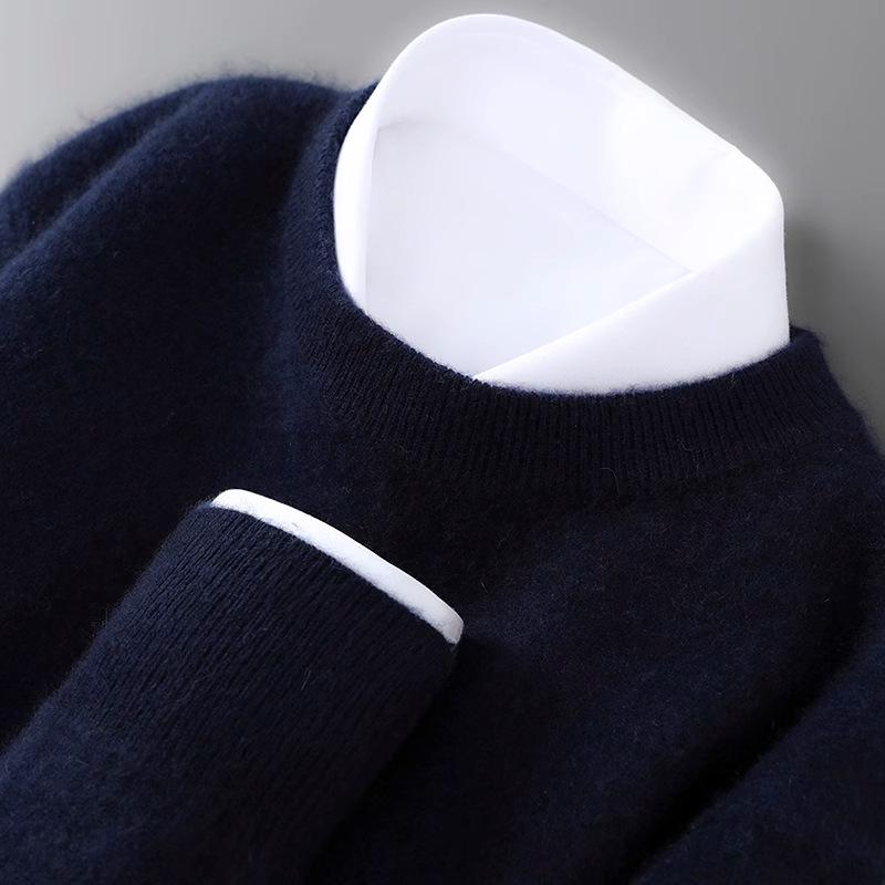 Men's Plus Size 100% Pure Wool Round Neck Cashmere Sweater - Autumn/Winter Casual Knit Pullover